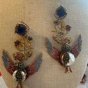 Elegant Gold and Multicolor Bird Earrings